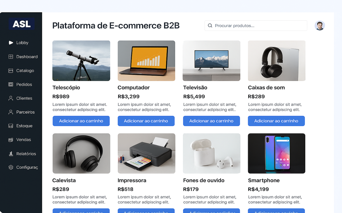 Interface da Plataforma de E-commerce B2B